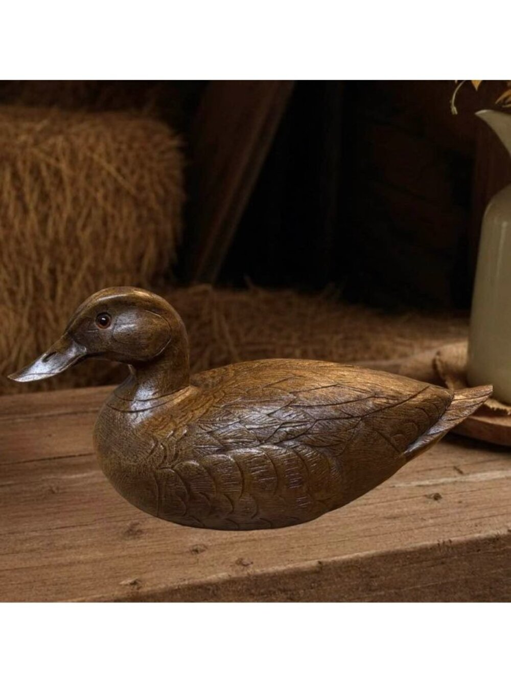 Vintage Duck Decoy Figurine, Composite Wood Look Waterfowl, Rustic Cabin Lodge D - Picture 2 of 9